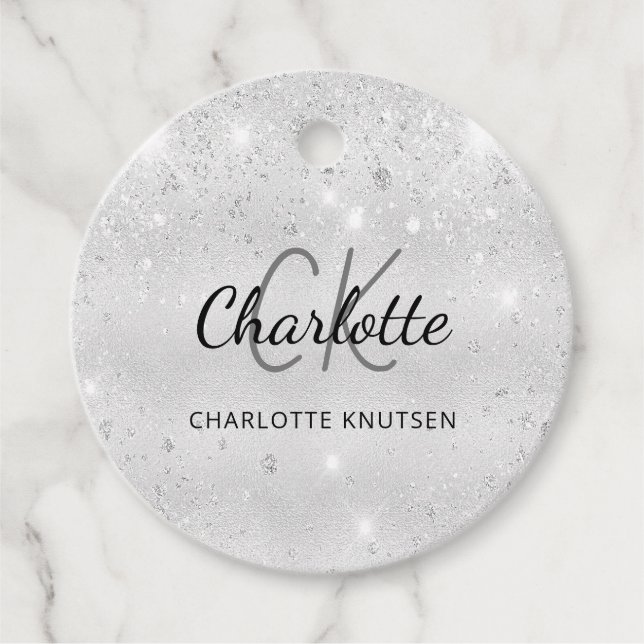 Étiquettes Cadeau Nom monogramme en écriture cursive avec paillettes (Devant)