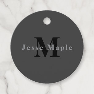 Étiquettes Cadeau Nom & Monogramme Gris foncé