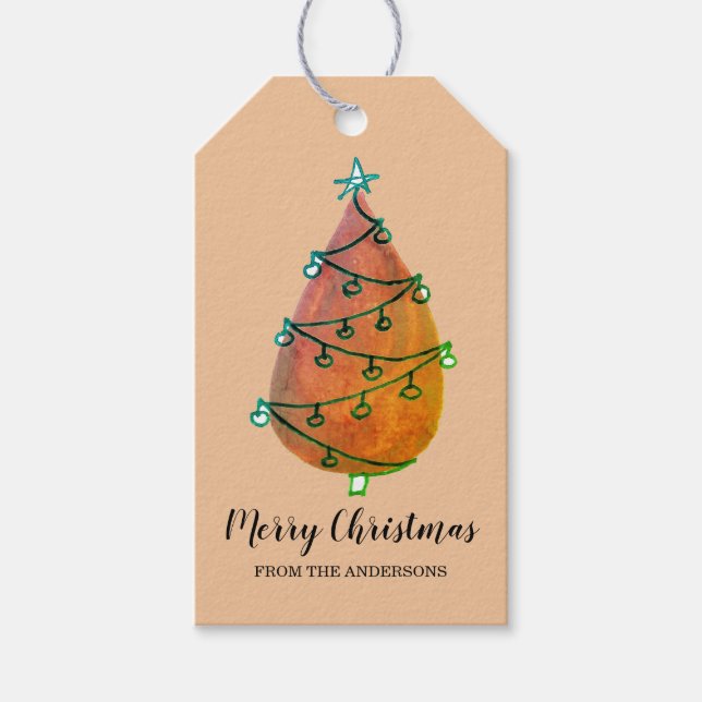 Étiquettes-cadeau Nom personnalisé Arbre de Noël Brown rustique (Devant)