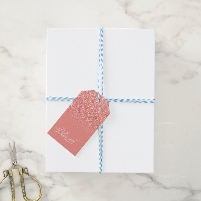Étiquettes-cadeau Nom personnalisé béni Couleur Parties scintillant  (Avec de laficelle)