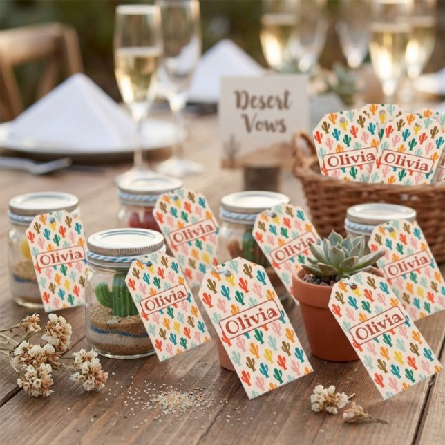 Étiquettes-cadeau Nom personnalisé Cactus Colorés (Créateur téléchargé)