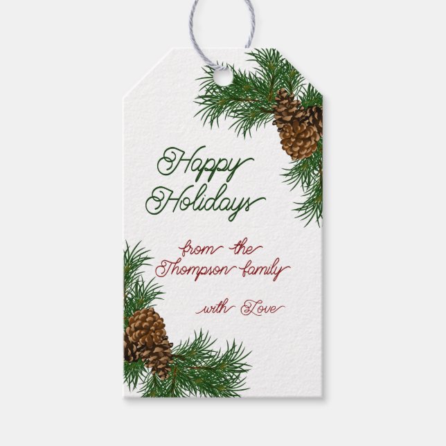 Étiquettes-cadeau Nom personnalisé Classy Pinecones Pine Branches Ho (Devant)