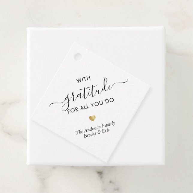 Étiquettes Cadeau Nom personnalisé Gratitude Modern Script Merci Or (En situation)