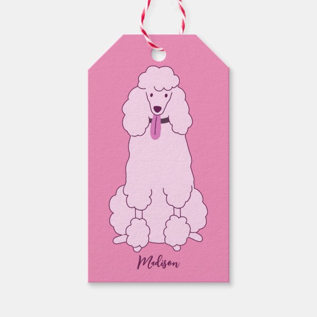Étiquettes-cadeau Nom personnalisé Poodle rose (Devant)