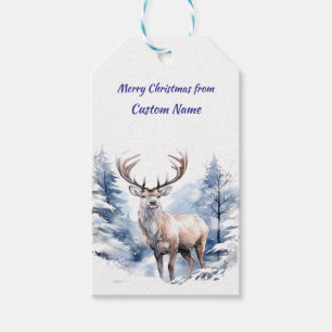 Étiquettes-cadeau Nom personnalisé Stade Deer Winter Snow Forest Ani