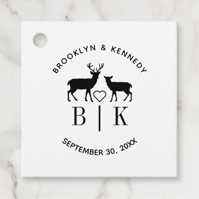 Étiquettes Cadeau Noms de couple Monogramme Cerf Mariage rustique de (Devant)