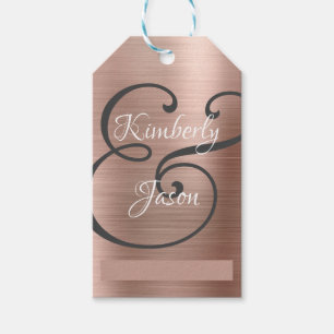 Étiquettes-cadeau Noms de Lui/Elle DIY, script blanc/gris, Métal Ros