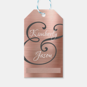 Étiquettes-cadeau Noms de Lui/Elle DIY, script blanc/gris, Métal Ros