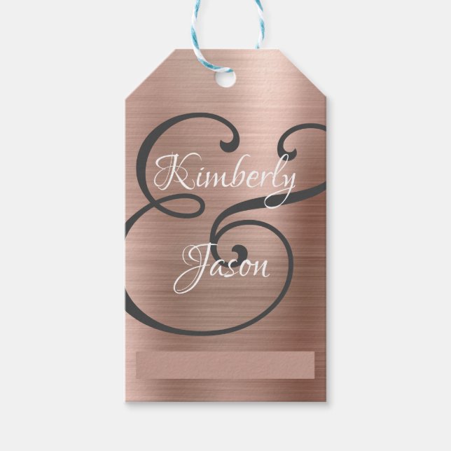 Étiquettes-cadeau Noms DIY Lui/Elle, écriture, Métal Rose Gold (Devant)