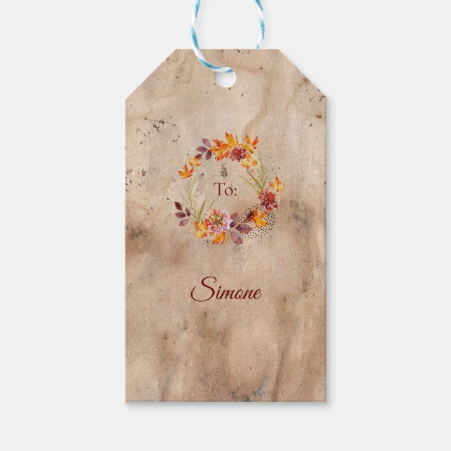 Étiquettes-cadeau Noms personnalisables Thanksgiving Floral Wreath (Devant)