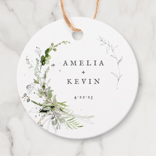 Étiquettes Cadeau Noms personnalisés de verdure terreuse élégante Da (Devant)