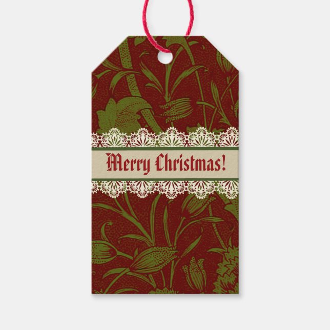 Étiquettes-cadeau Nostalgic Classic William Morris Red Holiday (Devant)