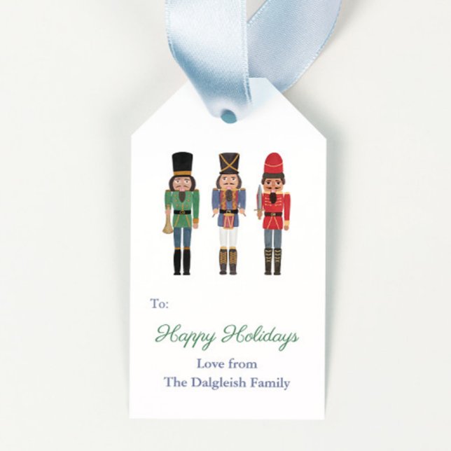 Étiquettes-cadeau Nostalgique Noël Noir Noir Casse-Noisette Ballet (Nostalgic holidays African American nutcracker soldiers in red green & blue merry christmas gift tag)