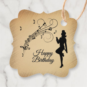 Étiquettes Cadeau Notes musicales et danseuse d'anniversaire rustiqu