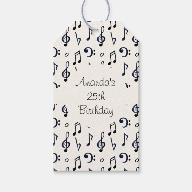 Étiquettes-cadeau Notes musicales mignonnes Motif Anniversaire (Devant)