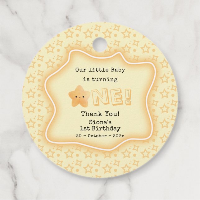 Étiquettes Cadeau Notre Bébé tourne une étoile mignonne 1er annivers (Dos)