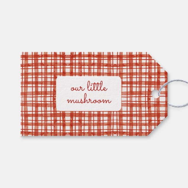Étiquettes-cadeau Notre Petit Champignons Plaid Merci Baby shower (Devant (Horizontal))