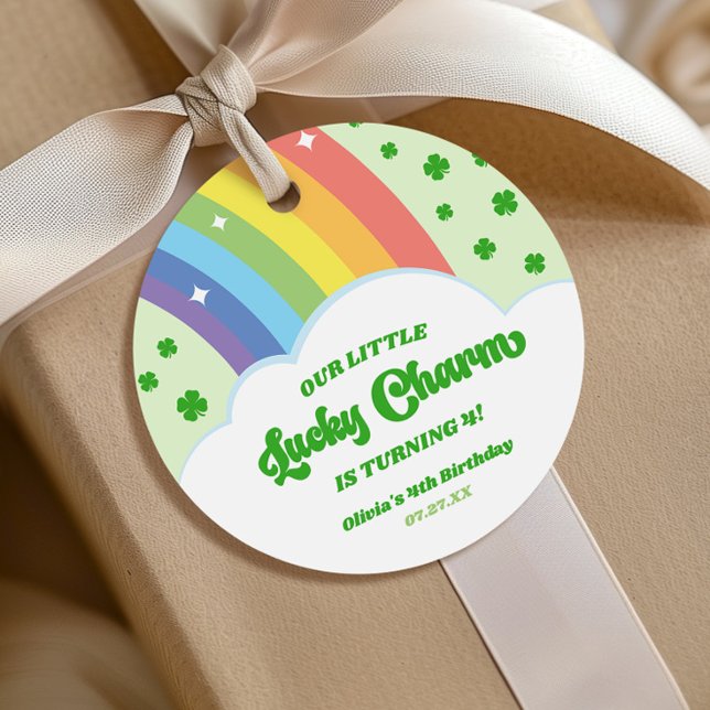 Étiquettes Cadeau Notre Petit Charme Chanceux Rainbow Birthday Party (Créateur téléchargé)
