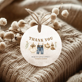 Étiquettes Cadeau Notre Petit Cowboy Rustique Brun Arrive Merci