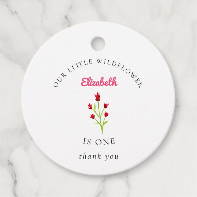 Étiquettes Cadeau Notre petit Fleur sauvage 1er anniversaire Floral  (Devant)
