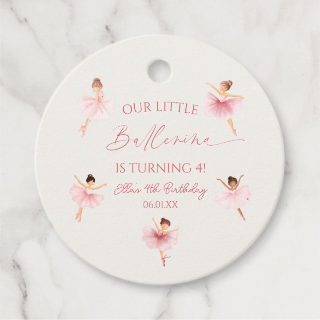 Étiquettes Cadeau Notre petite Ballerina Rose Ballet Anniversaire (Devant)