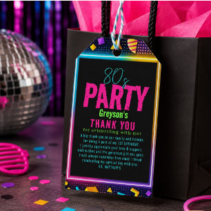Étiquettes-cadeau notre petite fête d'anniversaire Rétro Néon 80