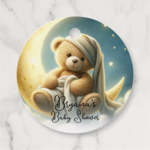 Étiquettes Cadeau Noun ours en peluche sur fond d'étoiles lumineuses