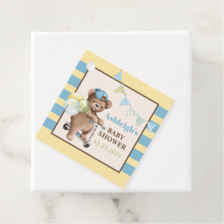 Étiquettes Cadeau Nounours sur Scooter, Baby Shower Rayé
