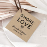 Étiquettes Cadeau Nous aimons davantage | Mots clés Rustic Kraft Wed<br><div class="desc">Design rustique avec un joli vecteur noir et blanc dessiné à la main illustration cardiaque. Il y a un choix de papier (la ficelle est facultative). La police du nom et de la date du couple est personnalisable.</div>