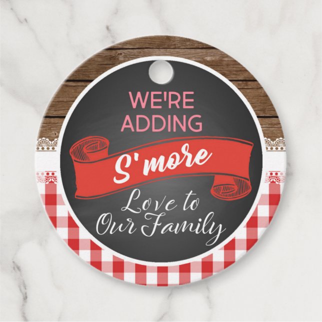 Étiquettes Cadeau Nous ajoutons S'more Love à notre famille - Baby Q (Devant)