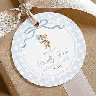 Étiquettes Cadeau Nous Pouvons à peine Attendre Ours en Peluche Bleu