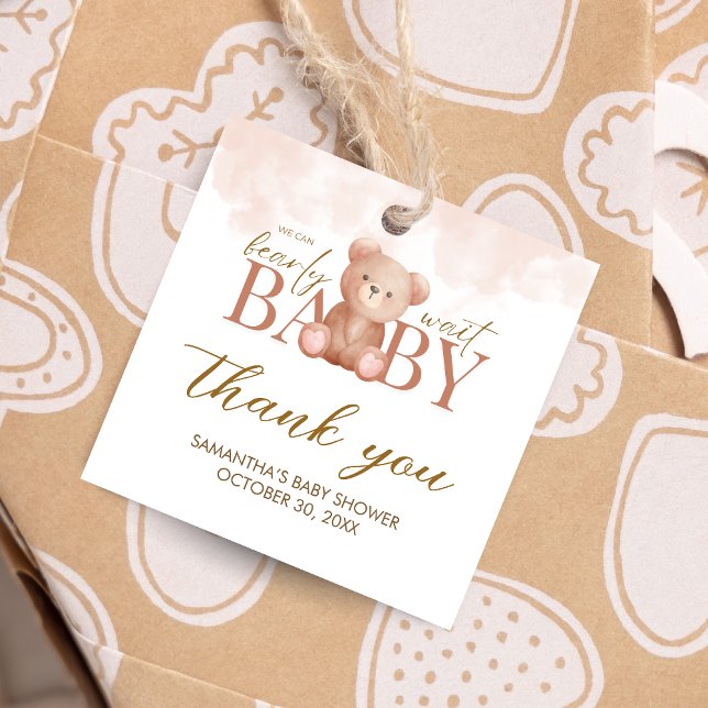 Étiquettes Cadeau Nous pouvons attendre prématurément Ours Baby show (Teddy Bear Baby Shower Square Favor Tags)