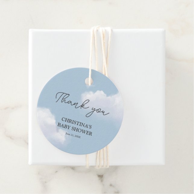 Étiquettes Cadeau Nous sommes sur Cloud 9 Blue Boy Baby shower Merci (En situation)