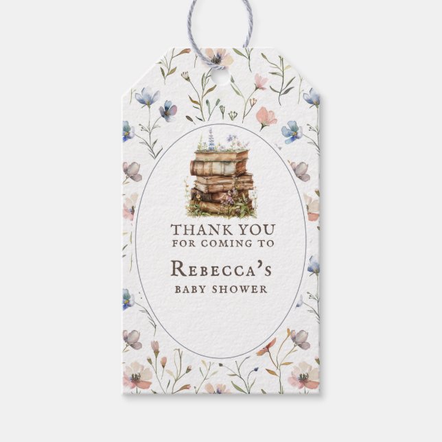 Étiquettes-cadeau Nouveau chapitre baby shower aquarelle, fleur sauv (Devant)