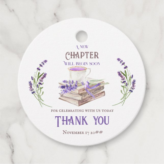Étiquettes Cadeau Nouveau chapitre commence bientôt Lavande Livres B (Devant)