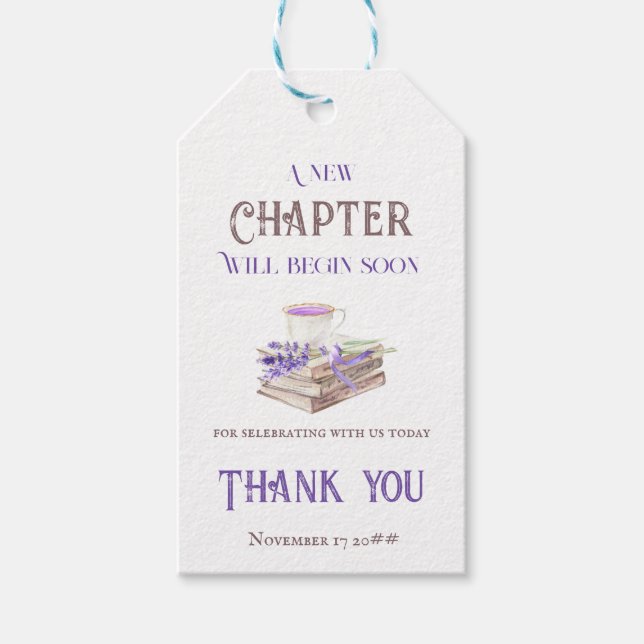Étiquettes-cadeau Nouveau chapitre commence bientôt Lavender Books B (Devant)