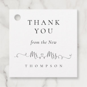 Étiquettes Cadeau Nouveau M. Mme Rings Coeur Script Mariage Merci