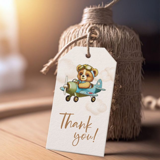Étiquettes-cadeau Nouveau Teddy ours Adventure Baby shower avion (New Adventure Teddy bear Airplane Baby Shower Gift Tags)