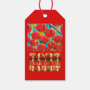 Étiquettes-cadeau Nouvel An du Lapin d'Eau Rouge Or Chinois