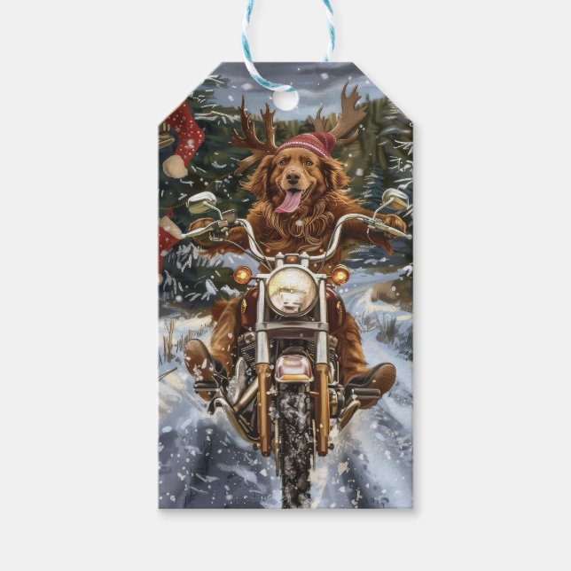 Étiquettes-cadeau Nouvelle-Écosse Moto à chiens Noël (Devant)