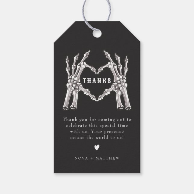 Étiquettes-cadeau NOVA Halloween Skeleton Heart Mains Merci Cadeau (Devant)