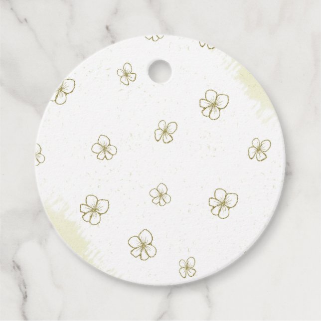 Étiquettes Cadeau nuage de fleurs dorées blanc de faveur (Devant)