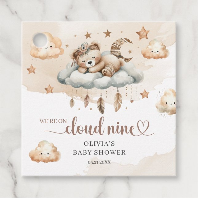 Étiquettes Cadeau Nuage d'ivoire brun d'aquarelle neuf plumes de sau (Devant)