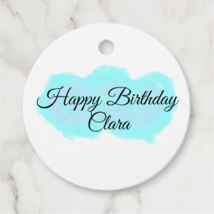Étiquettes Cadeau Nuages bleu vert pastel heureux anniversaire enfan