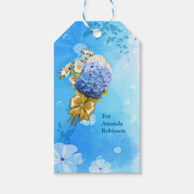 Étiquettes-cadeau Nuances d'aquarelle bleue Hydrangeas (Devant)
