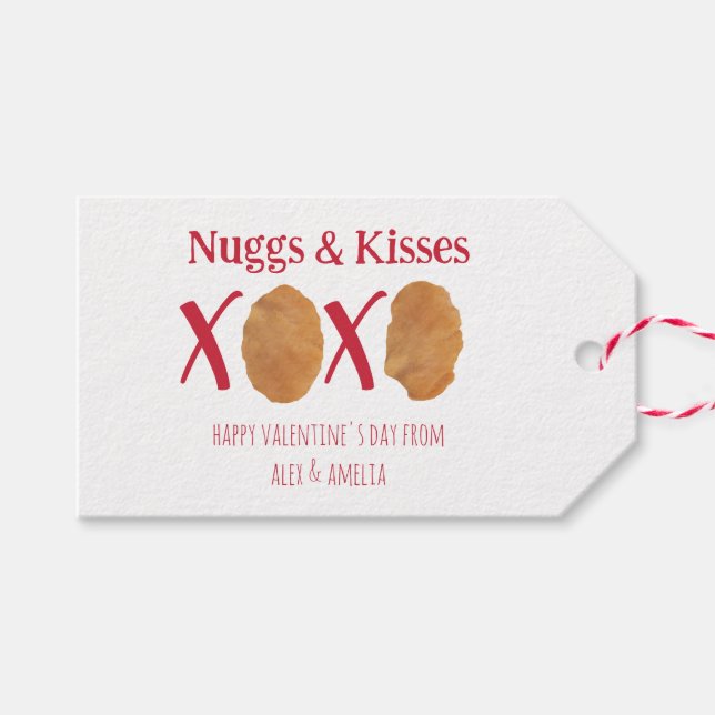 Étiquettes-cadeau Nugs & Baisers Poulet Nugget Punny Valentine (Devant (Horizontal))