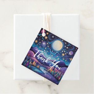 Étiquettes Cadeau Nuit lunaire Big Moon Paysage Merci