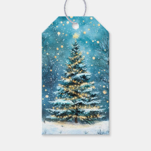 Étiquettes-cadeau Nuit silencieuse, l'arbre de Noël de la forêt bril