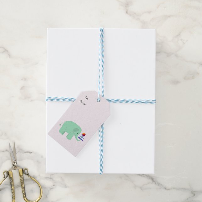 Étiquettes-cadeau Numéro d'équilibre d'éléphant de bébé (Avec de laficelle)