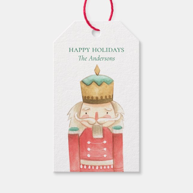 Étiquettes-cadeau Nutcracker Aquarelle Holly Noël (Devant)